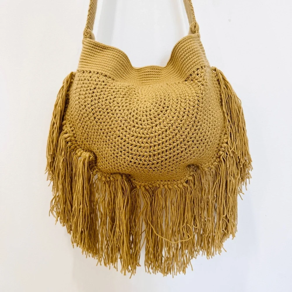 Soraya Hennessy cotton handwoven fringe boho crossbody bag NEW